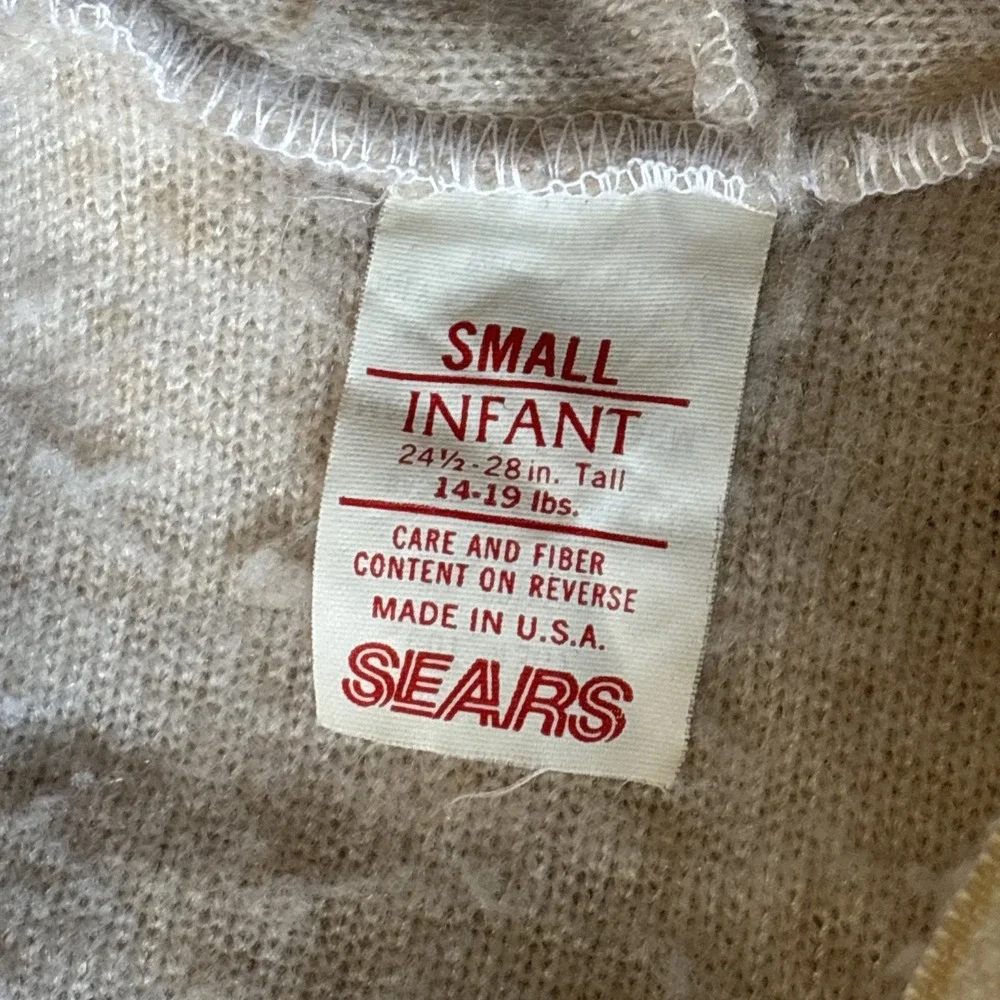 Vintage Sears Deep Pile Hooded‎ Bunting Suit Bear 6-12 M Sleeper 1-Piece